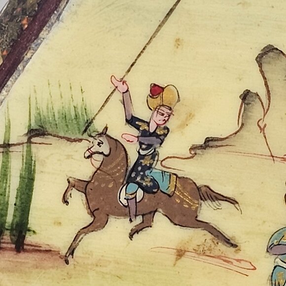 Vintage Persian Khatam Jewelry Trinket Storage Box Scene Battle Painting Warrior - Picture 9 of 16